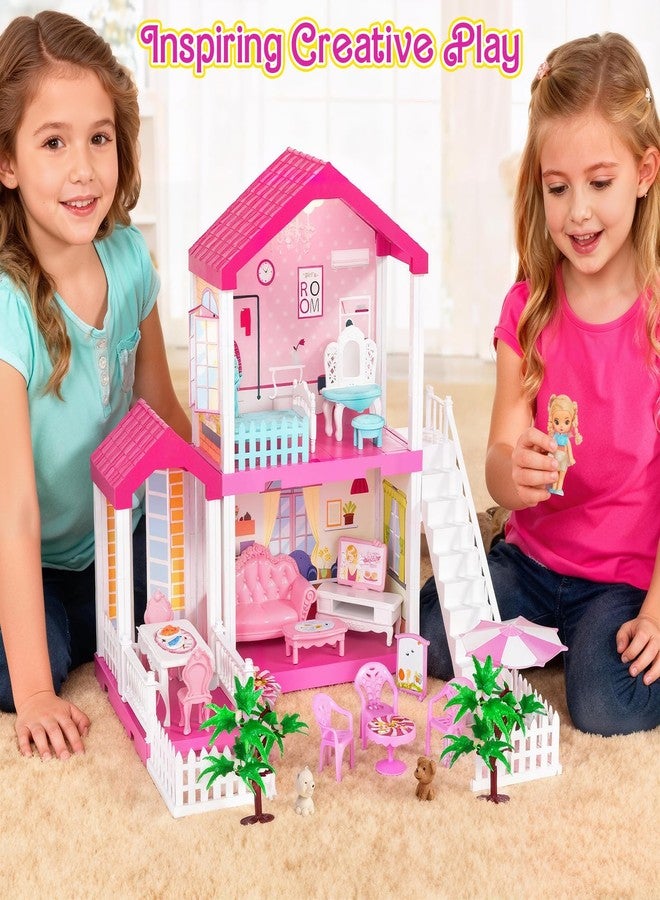 TUZT 2-Story Doll House with Stairway, Toy Figure, Pet Dogs, Furniture and Accessories, Pretend Play Dream Dollhouse with Light, Christmas Birthday Gifts for Kids Toddlers Girls Aged 3 4 5 6 - Image 5